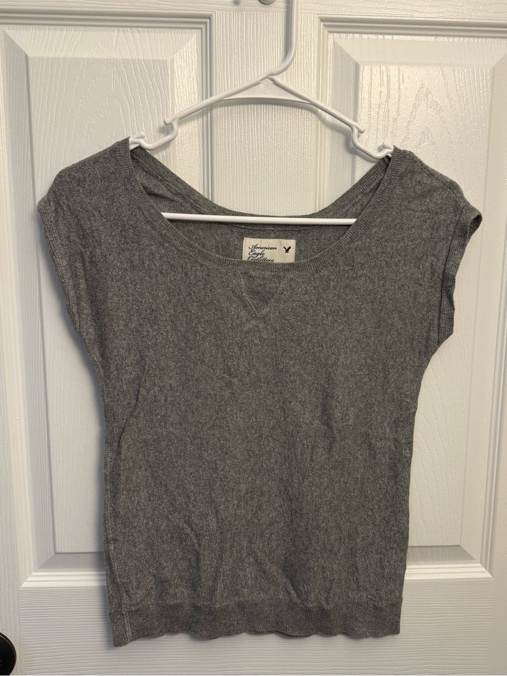 American Eagle Gray Wide Neck Cap Sleeve Knit Top XS Y2K Basic